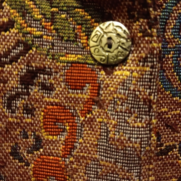 Chicos Tapestry Coat Womens 1/Medium Earthy Red Textured Artsy Motifs Jacket - Picture 4 of 7